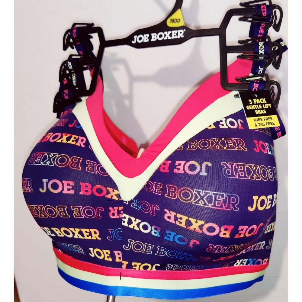 Women's Bra's Joe Boxer Multi Color Gentle Lift Plunge 3 Pack Tag Free 38DD NEW